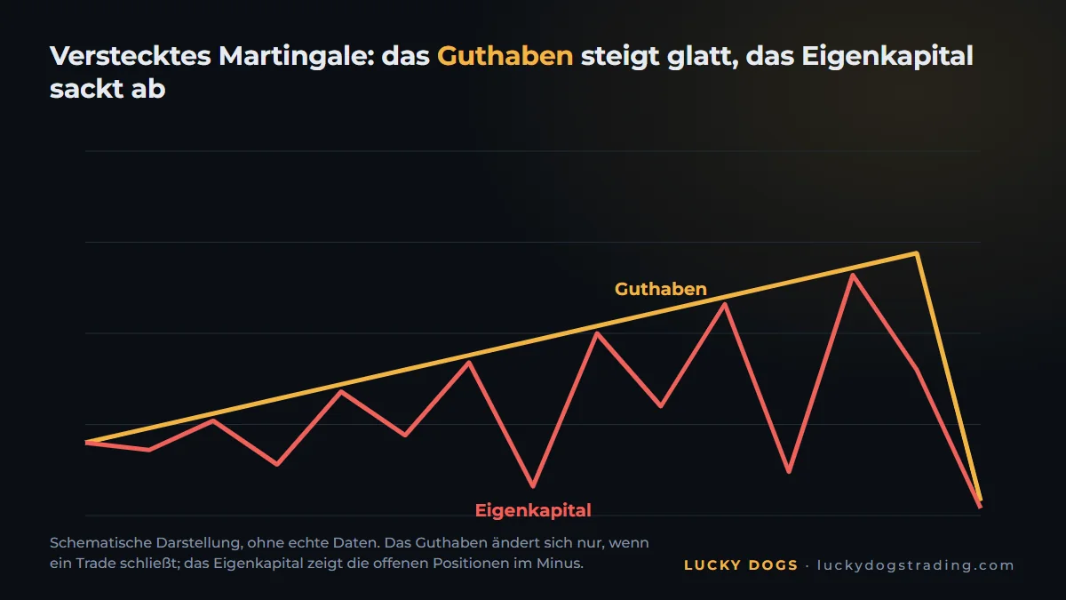 Guthabenkurve, die steigt, während das Eigenkapital absackt: das Zeichen eines versteckten Martingale