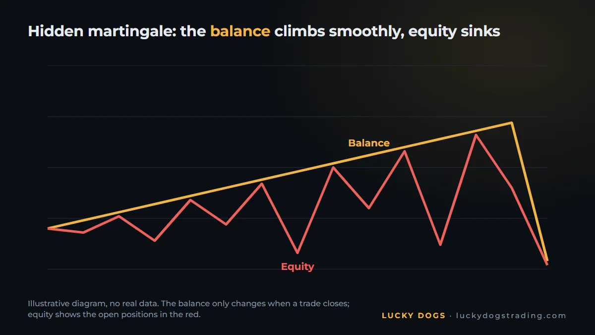 Balance curve rising while equity sinks: the sign of a hidden martingale