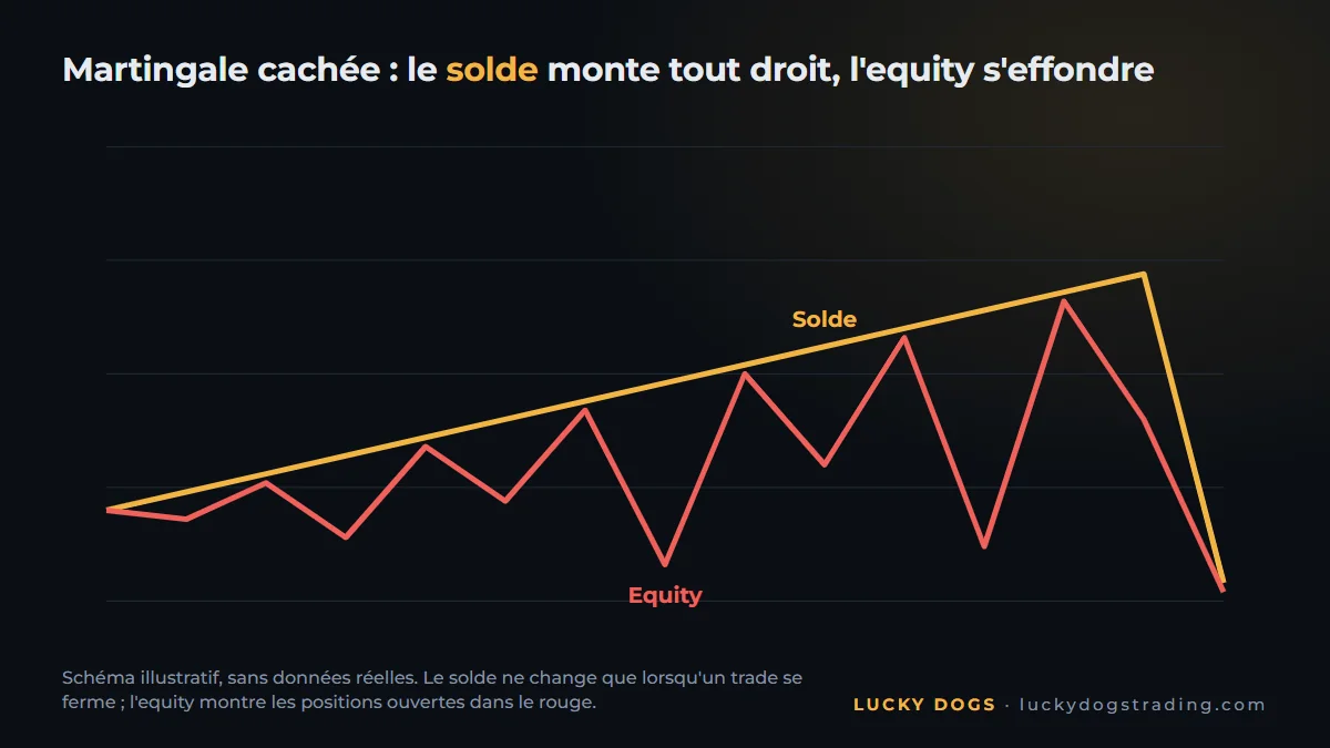Courbe de solde qui monte pendant que l'equity s'effondre : le signe d'une martingale cachée