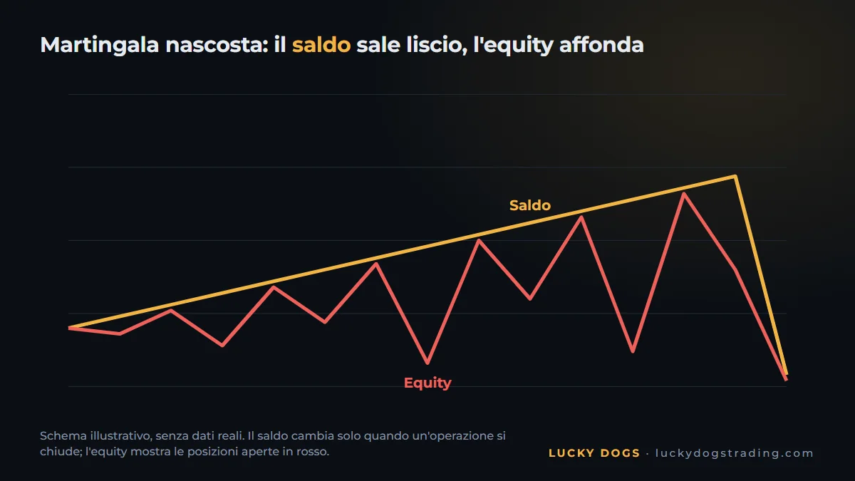 Curva del saldo che sale mentre l'equity affonda: il segnale di una martingala nascosta