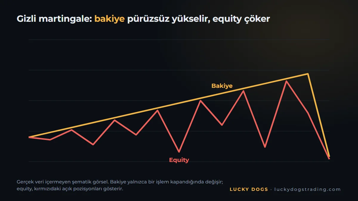 Bakiye eğrisi yükselirken equity çöküyor: gizli martingale'in işareti